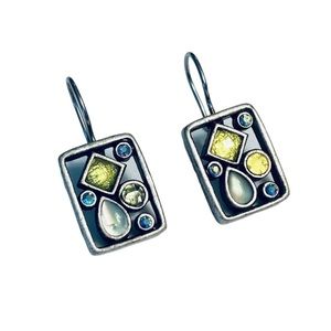 antiqued silvertone gem earrings